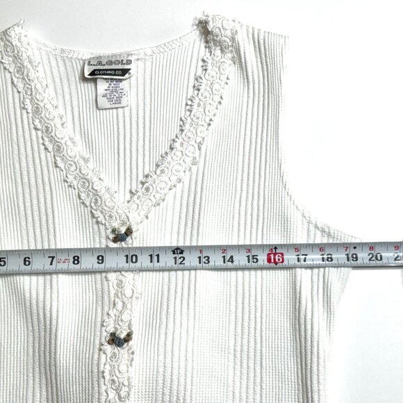 Vtg 90s Sweater Vest Sz L Lace Flowers Ribbed Embellished Grannycore Cottagecore - Picture 7 of 11